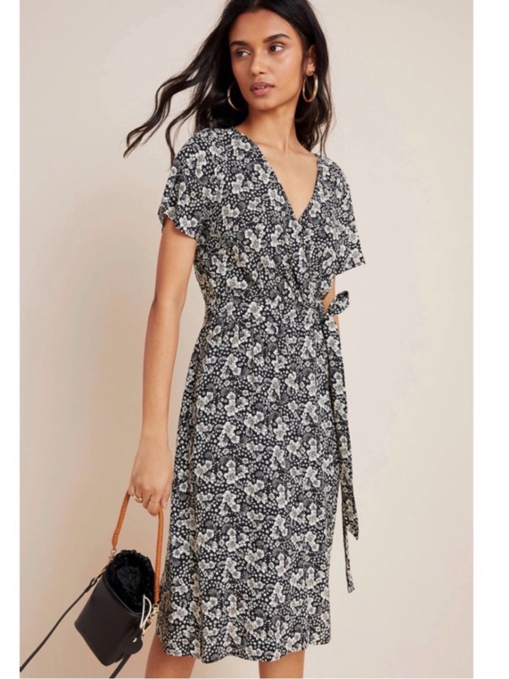 Anthropologie Floral Women’s Velvet Wrap Midi Dress w/ Belt by Graham & Spencer